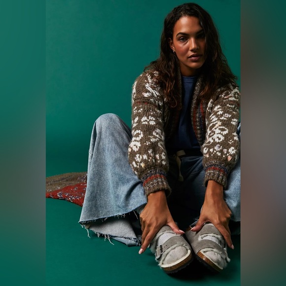 NWT Birkenstock Arizona Shearling Suede Leather Slide in Stone Coin - Picture 2 of 15